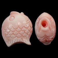 géant cannelé goutte, poisson, gravé, rose, 13x14x9mm, Trou:Environ 2mm, 50PC/lot, Vendu par lot