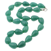 jade Malaisie collier, laiton fermoir homard, larme, vert, 10-14mm, Vendu par Environ 17 pouce brin