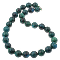 Jade Maleisië Halsketting, messing karabijn, Ronde, diepgroene, 14x14mm, Per verkocht Ca 17 inch Strand