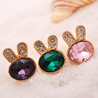 Crystal Earrings Zinc Alloy with Crystal stainless steel post pin Rabbit gold color plated with Czech rhinestone & faceted mixed colors nickel lead & cadmium free Sold By Bag