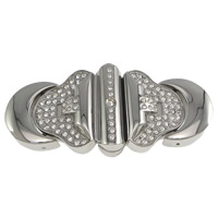 Stainless Steel Magnetska kopča, Nehrđajući čelik, s Rhinestone, izvorna boja, 65x29x9mm, Rupa:Približno 14x6mm, 10računala/Lot, Prodano By Lot