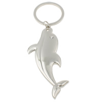 Zinc Alloy Key Chain, med jernring, Dolphin, platin farve forgyldt, med rhinestone, nikkel, bly & cadmium fri, 34x87x6mm, Hole:Ca. 29mm, Længde Ca. 4.5 inch, 10Strands/Bag, Solgt af Bag