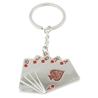 Cink Alloy Key Chain, s željezni kolut, Poker, platine boja pozlaćen, s brojem uzorkom & sa slovom uzorkom & emajl, nikal, olovo i kadmij besplatno, 49x41x3mm, Rupa:Približno 29mm, Dužina Približno 4 inčni, 10pramenovi/Torba, Prodano By Torba