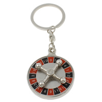 Cink Alloy Key Chain, s željezni kolut, Stan Okrugli, platine boja pozlaćen, s brojem uzorkom & emajl, nikal, olovo i kadmij besplatno, 43x51x2mm, Rupa:Približno 29mm, Dužina Približno 4 inčni, 10pramenovi/Torba, Prodano By Torba