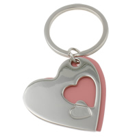 Zinc Alloy Key Chain, med jernring, Heart, platin farve forgyldt, med malede, nikkel, bly & cadmium fri, 38x38x4mm, Hole:Ca. 25mm, Længde Ca. 2.5 inch, 10Strands/Bag, Solgt af Bag