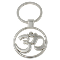 Zinc Alloy Key Chain, med jernring, OM Symbol, platin farve forgyldt, nikkel, bly & cadmium fri, 40x50x4mm, Hole:Ca. 25mm, Længde Ca. 3 inch, 10Strands/Bag, Solgt af Bag