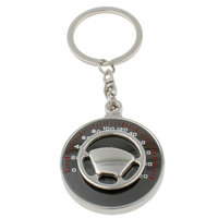 Cink Alloy Key Chain, s željezni kolut, Stan Okrugli, platine boja pozlaćen, sa slovom uzorkom & emajl, nikal, olovo i kadmij besplatno, 43x51x10mm, Rupa:Približno 29mm, Dužina Približno 4 inčni, 10pramenovi/Torba, Prodano By Torba