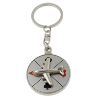 Cink Alloy Key Chain, s željezni kolut, Zrakoplov, platine boja pozlaćen, emajl, nikal, olovo i kadmij besplatno, 43x52x14mm, Rupa:Približno 29mm, Dužina Približno 4 inčni, 10pramenovi/Torba, Prodano By Torba