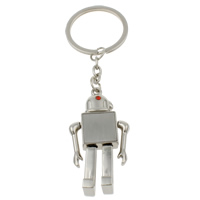 Zinc Alloy Key Chain, med jernring, Robot, platin farve forgyldt, med rhinestone, nikkel, bly & cadmium fri, 29x58x11mm, Hole:Ca. 29mm, Længde Ca. 4.5 inch, 10Strands/Bag, Solgt af Bag