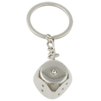 Cink Alloy Key Chain, s željezni kolut, Kocka, platine boja pozlaćen, nikal, olovo i kadmij besplatno, 25x27x20mm, Rupa:Približno 29mm, Dužina Približno 3.5 inčni, 10pramenovi/Torba, Prodano By Torba