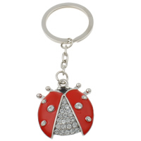 Cink Alloy Key Chain, s željezni kolut, Bubamara, platine boja pozlaćen, emajl & s Rhinestone, nikal, olovo i kadmij besplatno, 30x34x5mm, Rupa:Približno 29mm, Dužina Približno 3.5 inčni, 10pramenovi/Torba, Prodano By Torba