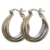 Titanium Steel Hoop Fülbevaló, Fánk, galvanizált, sokszínű, 21.5x26.8mm, 3párok/Bag, Által értékesített Bag