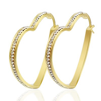 Titanium Staal Hoop Earring, Hart, gold plated, met strass, 3.5x39mm, 3paren/Bag, Verkocht door Bag