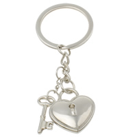 Cink Alloy Key Chain, s željezni kolut, Ključem, platine boja pozlaćen, nikal, olovo i kadmij besplatno, 26x29x8mm, 12x23x3mm, Rupa:Približno 29mm, Dužina Približno 3.5 inčni, 10pramenovi/Torba, Prodano By Torba