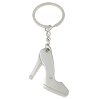 Cink Alloy Key Chain, s željezni kolut, Cipele, platine boja pozlaćen, s Rhinestone, nikal, olovo i kadmij besplatno, 40x52x5mm, Rupa:Približno 29mm, Dužina Približno 4 inčni, 10pramenovi/Torba, Prodano By Torba