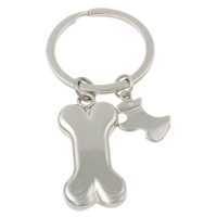 Zinc Alloy Key Chain, med jernring, Dog and Bone, platin farve forgyldt, nikkel, bly & cadmium fri, 19x41x6mm, 17x20x1.5mm, Hole:Ca. 29mm, Længde Ca. 3 inch, 10Strands/Bag, Solgt af Bag