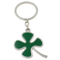 Cink Alloy Key Chain, s željezni kolut, Četiri Leaf Clover, platine boja pozlaćen, emajl, nikal, olovo i kadmij besplatno, 40x49x2mm, Rupa:Približno 29mm, Dužina Približno 3.5 inčni, 10pramenovi/Torba, Prodano By Torba