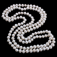 Naturliga sötvatten pärlband, Freshwater Pearl, 2-tråd, vit, 8-10mm, Såld Per Ca 51 inch Strand