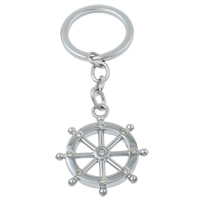 Zinc Alloy Key Chain, med jernring, Ship Wheel, platin farve forgyldt, nautiske mønster & med rhinestone, nikkel, bly & cadmium fri, 34x39x6mm, Hole:Ca. 23mm, Længde Ca. 3.5 inch, 10Strands/Bag, Solgt af Bag