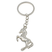 Zinc Alloy Key Chain, med jernring, Hest, platin farve forgyldt, nikkel, bly & cadmium fri, 31x49x7.50mm, Hole:Ca. 29mm, Længde Ca. 4 inch, 10Strands/Bag, Solgt af Bag