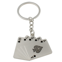 Cink Alloy Key Chain, s željezni kolut, Poker, platine boja pozlaćen, s brojem uzorkom & sa slovom uzorkom & emajl, nikal, olovo i kadmij besplatno, 50x42x3mm, Rupa:Približno 29mm, Dužina Približno 4 inčni, 10pramenovi/Torba, Prodano By Torba