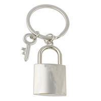 Zinc Alloy Key Chain, med jernring, Lås og nøgle, platin farve forgyldt, nikkel, bly & cadmium fri, 24x46x5mm, 11x23x2mm, Hole:Ca. 29mm, Længde Ca. 3 inch, 10Strands/Bag, Solgt af Bag