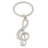 Zinc Alloy Key Chain, med jernring, Music Note, platin farve forgyldt, nikkel, bly & cadmium fri, 21x56x3mm, Hole:Ca. 29mm, Længde Ca. 3.5 inch, 10Strands/Bag, Solgt af Bag