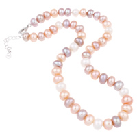 Diúilicín Péarla muince Nádúrtha, Pearl Fionnuisce, práis clasp gliomach, le 3.5cm slabhra extender, Button, il-daite, 10-11mm, Díolta Per Thart 15.5 Inse Snáithe