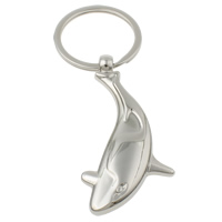 Zinc Alloy Key Chain, med jernring, Dolphin, platin farve forgyldt, nikkel, bly & cadmium fri, 33x68x5mm, Hole:Ca. 29mm, Længde Ca. 3.5 inch, 10Strands/Bag, Solgt af Bag