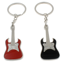 Zinc Alloy Key Chain, med jernring, Guitar, platin farve forgyldt, emalje, flere farver til valg, nikkel, bly & cadmium fri, 31x70x3mm, Hole:Ca. 29mm, Længde Ca. 5 inch, 10Strands/Bag, Solgt af Bag