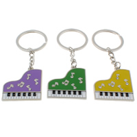 Zinc Alloy Sleutelhanger, met ijzeren ring, Piano, platinum plated, glazuur & met strass, meer kleuren voor de keuze, nikkel, lood en cadmium vrij, 40x43x4mm, Gat:Ca 29mm, Lengte Ca 4 inch, 10strengen/Bag, Verkocht door Bag