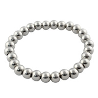 Bijoux bracelet en acier inoxydable, avec fil élastique, Rond, bracelet perlé, couleur originale, 8mm, Longueur Environ 6.5 pouce, 10Strandstoron/sac, Vendu par sac