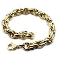 Acier titane bracelet, Placage de couleur d'or, chaîne de corde, 9mm, Longueur Environ 9 pouce, 3Strandstoron/sac, Vendu par sac