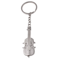 Zinc Alloy Key Chain, med jernring, Guitar, platin farve forgyldt, nikkel, bly & cadmium fri, 25x68x7mm, Hole:Ca. 29mm, Længde Ca. 5 inch, 10Strands/Bag, Solgt af Bag