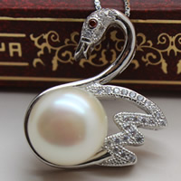 perle d'eau douce cultivée Pendentif, avec laiton, cygne, naturel, pavé de micro zircon, blanc, 10-11mm, Trou:Environ 2-5mm, Vendu par PC