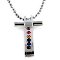 Pendentifs en titane, Acier titane, croix, avec strass, multicolore, 23x38mm, Trou:Environ 2-5mm, 3PC/sac, Vendu par sac