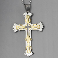 Pendants Tíotáiniam, Cruach Tíotáiniam, Cross, plátáilte, le rhinestone & dhá ton, 47x72mm, Poll:Thart 2-5mm, 3ríomhairí pearsanta/Mála, Díolta De réir Mála