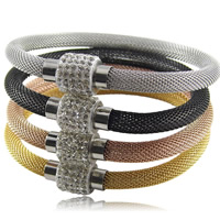 Titanstahl Mesh- Armband, mit Lehm pflastern, plattiert, mit 80 Stücken von Strasssteinen, gemischte Farben, 6mm, 11.5x12mm, Länge ca. 8 ZollInch, 2SträngeStrang/Tasche, verkauft von Tasche