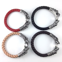 De Armband van mensen, Koeienhuid, titanium staal snap sluiting, Draak, gevlochten & zwart maken, gemengde kleuren, 8mm, 13x20mm, Lengte Ca 8 inch, 2strengen/Bag, Verkocht door Bag