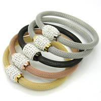 Titantium acciaio Mesh Bracciale, with argilla pavimenta, placcato, con 110 pezzi di strass, colori misti, 6mm, Lunghezza Appross. 7.5 pollice, 2Strandstrefolo/borsa, Venduto da borsa