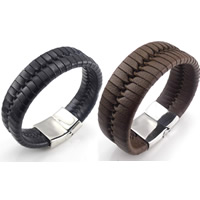 De Armband van mensen, Koeienhuid, titanium staal magnetische sluiting, gevlochten, gemengde kleuren, 23mm, Lengte Ca 8 inch, 2strengen/Bag, Verkocht door Bag