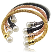 Titan Stål Mesh Cuff Bangle, med Glass Pearl, plated, blandade färger, 10mm, Innerdiameter:Ca 62mm, Längd Ca 7.5 inch, 2PC/Bag, Säljs av Bag