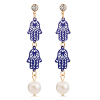 Gets® sieraden Earring, Messing, met Glasparel, Hamsa, gold plated, Joodse Jewelry & Islam sieraden & met geschilderde, blauw, nikkel, lood en cadmium vrij, 11x78mm, Verkocht door pair