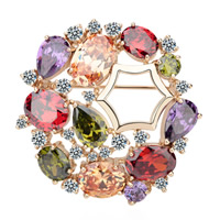 Cubic Zirconia Broche, metal, chapado en oro de rosa real, con circonia cúbica & facetas, multicolor, libre de níquel, plomo & cadmio, 48x50mm, Vendido por UD