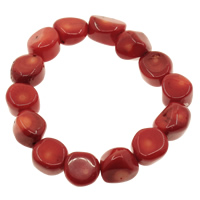 Natural Coral Armbånd, rød, 12-14mm, Solgt Per Ca. 7.5 inch Strand