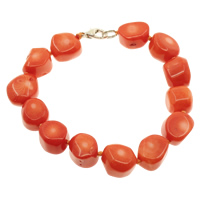 Coral Nádúrtha Bracelet, práis clasp gliomach, dearg, 12x13x9mm, Díolta Per Thart 6.5 Inse Snáithe