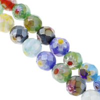 Perles en verre Millefiori, Rond, fait à la main, normes différentes pour le choix & facettes, couleurs mélangées, Trou:Environ 1mm, Longueur Environ 13.5 pouce, Vendu par sac