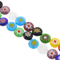 Millefiori Üveggyöngy, Millefiori Glass, Lapos kerek, kézi, különböző méretű a választás, kevert színek, Lyuk:Kb 1mm, Naponta eladott Kb 14 inch Strand