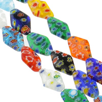 Granulos Millefiori de vidro, vidro de Millefiori, Losango, feito à mão, tamanho diferente para a escolha, cores misturadas, Buraco:Aprox 1mm, comprimento Aprox 14.5 inchaltura, vendido por Bag