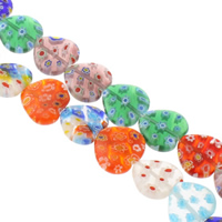 Granulos Millefiori de vidro, vidro de Millefiori, Coração, feito à mão, tamanho diferente para a escolha, cores misturadas, Buraco:Aprox 1mm, vendido para Aprox 14 inchaltura Strand